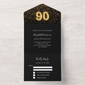 Invitation Tout En Un 90e anniversaire noir confetti rsvp (À l'intérieur)