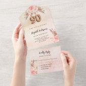 Invitation Tout En Un 90e anniversaire pampas herbe fleurons rose rose R (Déchirure)