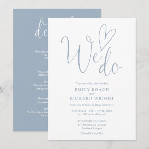 Invitation Tout En Un À Nous Faisons Coeur Dusty Mariage bleu
