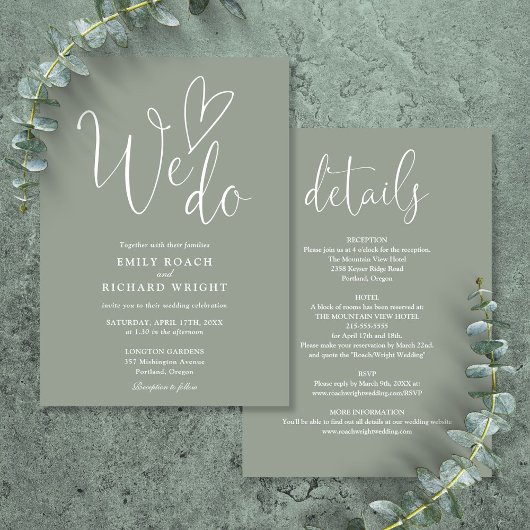 Invitation Tout En Un À Nous Faisons Heart Sage Mariage Vert