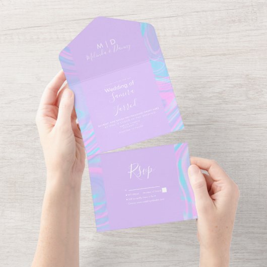 Invitation Tout En Un Abstrait Pastel Liquid Purple Mariage (Déchirure)