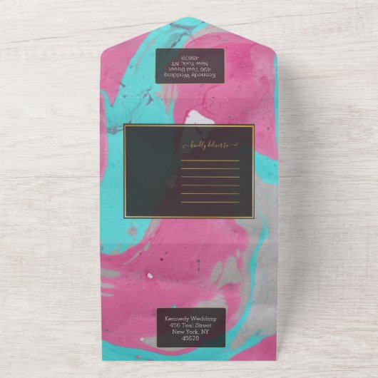 Invitation Tout En Un Abstrait rose Turquoise tout en un (Dehors)