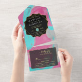 Invitation Tout En Un Abstrait rose Turquoise tout en un (Déchirure)