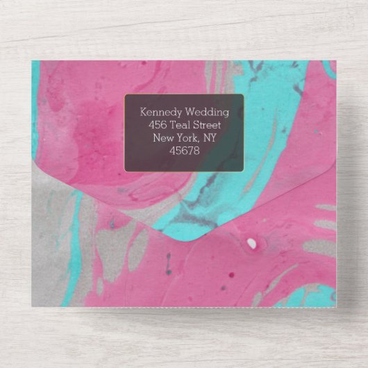 Invitation Tout En Un Abstrait rose Turquoise tout en un (Verso)