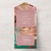 Invitation Tout En Un Abstrait rose vert émeraude mariage or (À l'intérieur)