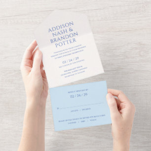 Invitation Tout En Un Addison Bleu Classique Mariage élégant