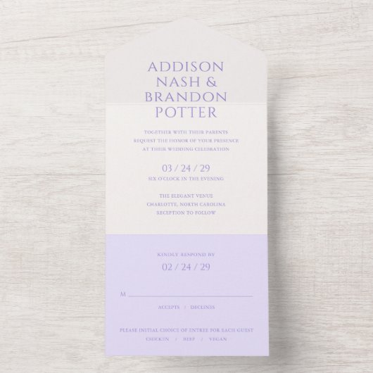 Invitation Tout En Un Addison Violet Classique Mariage élégant (À l'intérieur)