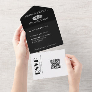Invitation Tout En Un Affaire Noir et Blanc - Anneaux de Mariage -