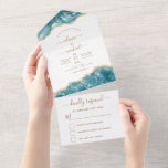 Invitation Tout En Un Agate Aqua Turquoise Blue Gold Wedding RSVP<br><div class="desc">Agate Geode Aqua Turquoise Blue and Gold Foil Mariage Spring ou Summer Wedding RSVP Invitations - comprend un script moderne et élégant pour la célébration spéciale du mariage.</div>