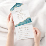 Invitation Tout En Un Agate Aqua Turquoise Blue Gold Wedding RSVP<br><div class="desc">Agate Geode Aqua Turquoise Blue and Gold Foil Mariage Spring ou Summer Wedding RSVP Invitations - comprend un script moderne et élégant pour la célébration spéciale du mariage.</div>