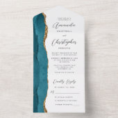 Invitation Tout En Un Agate Bleu Sarcelle Or Script (À l'intérieur)