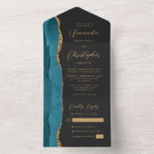 Invitation Tout En Un Agate Bleu Sarcelle Or Script Sombre (À l'intérieur)