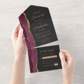 Invitation Tout En Un Agate Bourgogne Or Script Foncé (Déchirure)