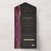 Invitation Tout En Un Agate Bourgogne Or Script Foncé (À l'intérieur)