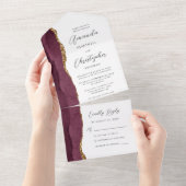 Invitation Tout En Un Agate Burgundy Gold Script (Déchirure)