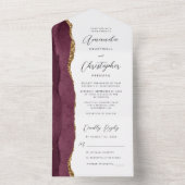 Invitation Tout En Un Agate Burgundy Gold Script (À l'intérieur)