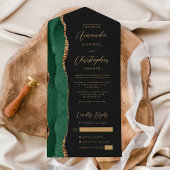 Invitation Tout En Un Agate Emerald Green Gold Script Mariage foncé