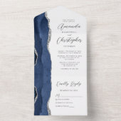 Invitation Tout En Un Agate Marine Mariage en argent bleu (À l'intérieur)