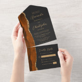 Invitation Tout En Un Agate Orange Brûlé Or Script Sombre (Déchirure)