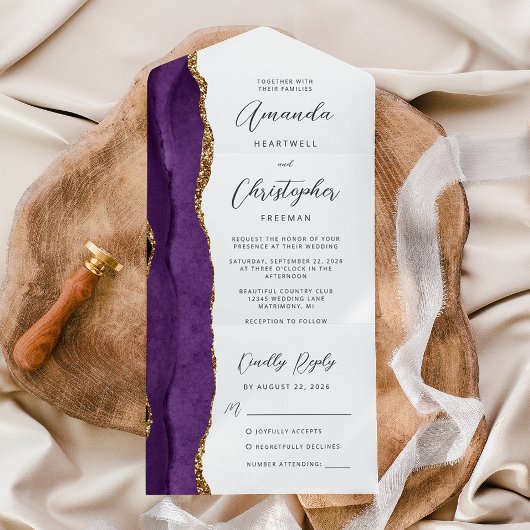 Invitation Tout En Un Agate Purple Gold Script