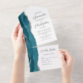 Invitation Tout En Un Agate Turquoise Blue Silver Mariage (Déchirure)