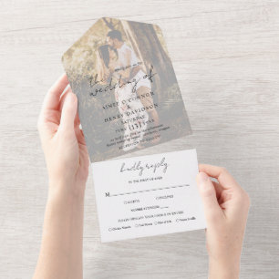 Invitation Tout En Un Aimee Rustic Script Mariage moderne