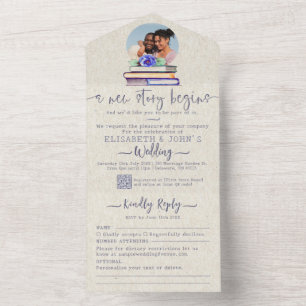 Invitation Tout En Un Ajouter des livres photo et Rose Mariage de lavand