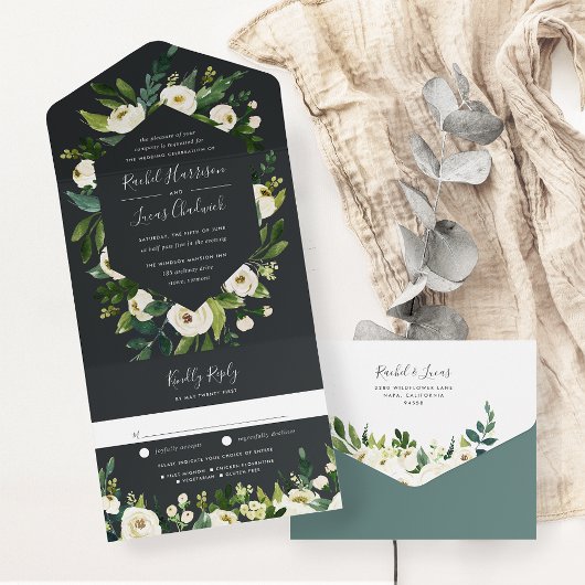 Invitation Tout En Un Albâtre | Mariage de cadre floral blanc