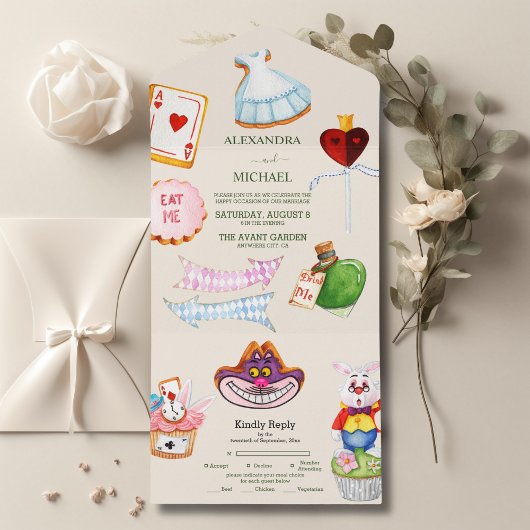 Invitation Tout En Un Alice au pays des merveilles Mariage tout en un