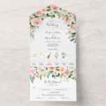 Invitation Tout En Un All in One Airy Blush Gold Timeline Wedding Invita<br><div class="desc">Ces invitations de mariage tout-en-un uniques sont magnifiquement imprimées et faciles à utiliser! Ajoutez simplement un cachet à la carte postale RSVP, afin que vos invités puissent remplir facilement les informations RSVP, déchirer et vous renvoyer par la poste ! Pour envoyer, vous pouvez simplement plier, sceller (en utilisant l'un des...</div>