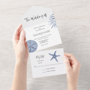 Invitation Tout En Un All in One Blue Nautical Watercolor Mariage Invita