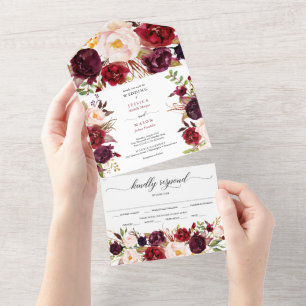 Invitation Tout En Un All in One Burgundy Marsala Mariage rustique Invit