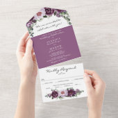Invitation Tout En Un All in One Plum Peonies Mariage romantique Invitat (Déchirure)