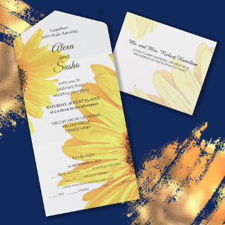 Invitation Tout En Un All in One Watercolor Sunflowers Mariage Invitatio