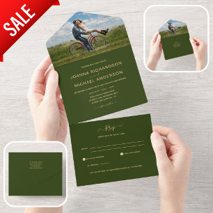 Invitation Tout En Un All Inclusive Green Gold Mariage PHOTO RSVP