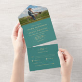 Invitation Tout En Un All Inclusive Turquoise Gold photo Wedding RSVP (Déchirure)
