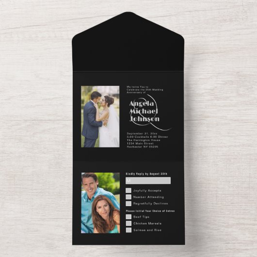 Invitation Tout En Un Alors et maintenant Black Silver 25e anniversaire (À l'intérieur)