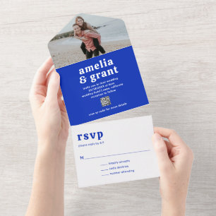 Invitation Tout En Un Amelia Royal Blue Mariage moderne
