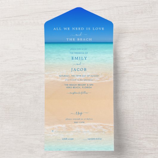 Invitation Tout En Un Amour et mariage de plage RSVP (À l'intérieur)