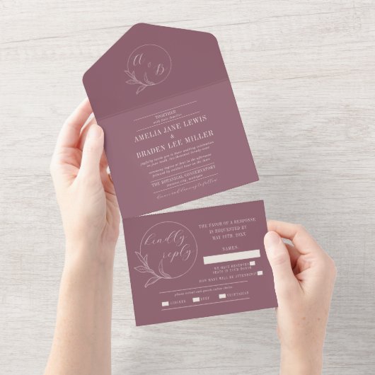 Invitation Tout En Un Amour éternel | Mariage de couronne Deep Mauve (Déchirure)