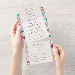 Invitation Tout En Un Amour Fleurissant Floral Romantique Rose Violet Ma