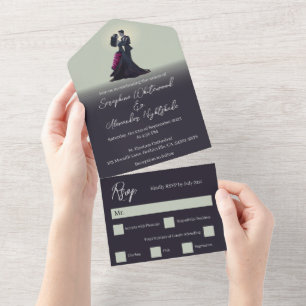 Invitation Tout En Un Amoureux romantique gothique Mariage minimal