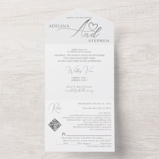 Invitation Tout En Un Ampersand Elegant Script QR Code Budget Mariage (À l'intérieur)