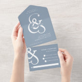 Invitation Tout En Un Ampersand lunaire | Dusty Blue Mariage (Déchirure)