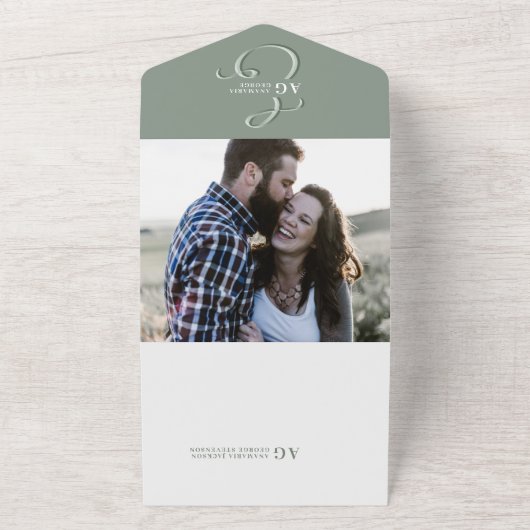 Invitation Tout En Un Ampersand Sage Green Mariage Tout en un (Dehors)
