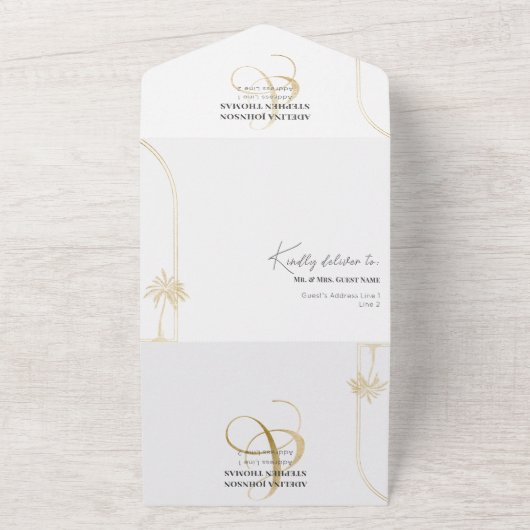 Invitation Tout En Un Ampersand Tropical Beach Palms Trees RSVP QR Code (Dehors)