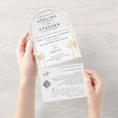 Invitation Tout En Un Ampersand Tropical Beach Palms Trees RSVP QR Code (Déchirure)