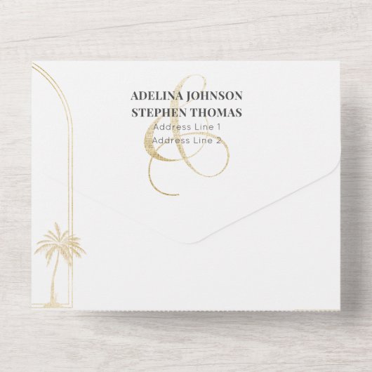 Invitation Tout En Un Ampersand Tropical Beach Palms Trees RSVP QR Code (Verso)
