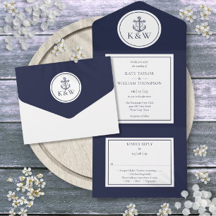 Invitation Tout En Un Ancre bleue marine Mariage nautique