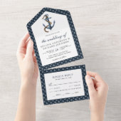 Invitation Tout En Un Ancre bleue Rustique Marine Mariage nautique (Déchirure)